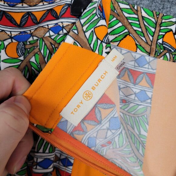 TORY BURCH Jada Skirt Orange Bird Jungle Gored Something Wild Stripe SIZE MEDIUM - Picture 12 of 13